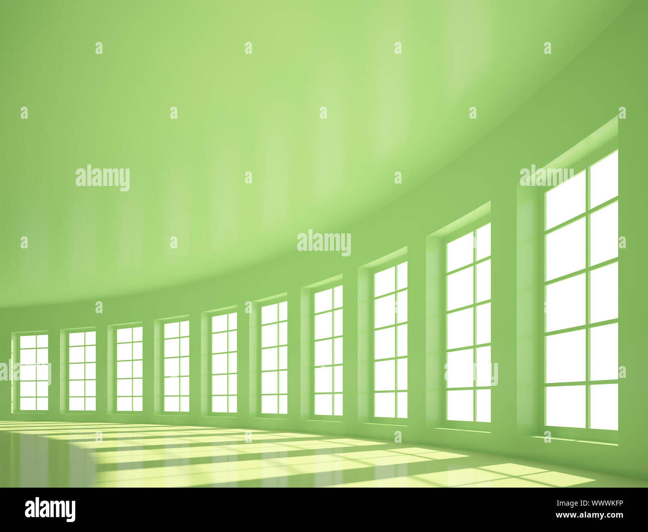 Green Empty Hall with Windows Stock Photo - Alamy