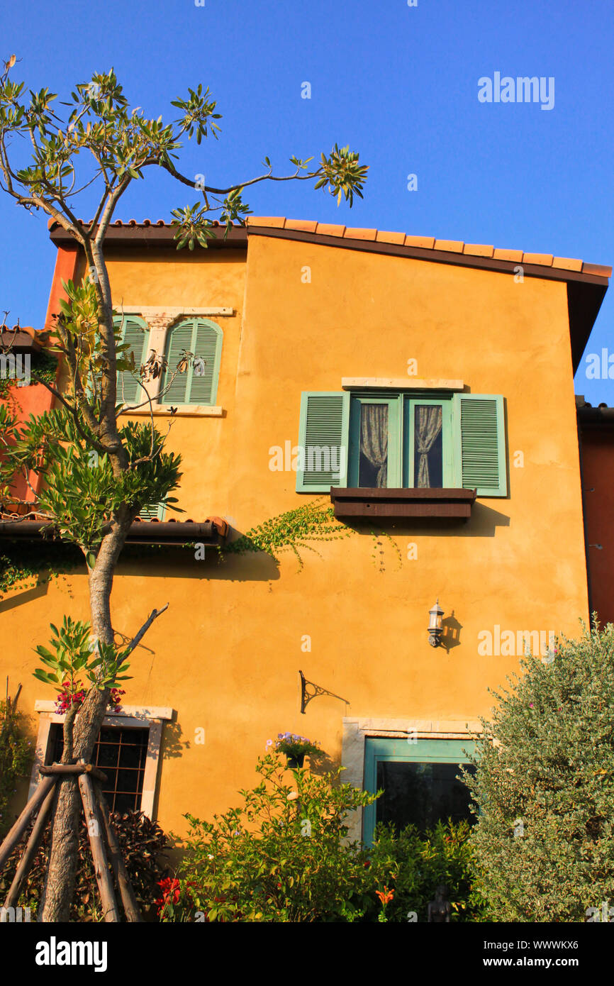 Italian building style with blue sky Stock Photo Alamy