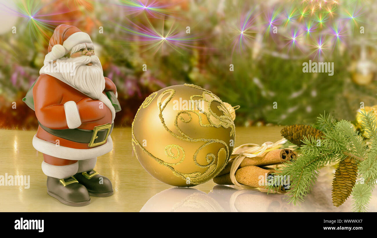 Santa Claus and decorations for the Christmas tree Stock Photo - Alamy