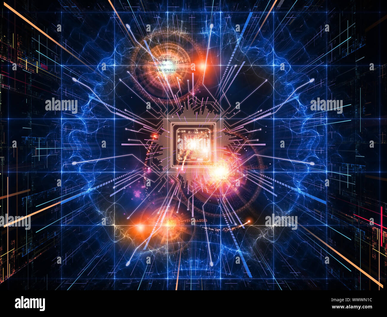 Backdrop of CPU graphic and abstract design elements on the subject of ...