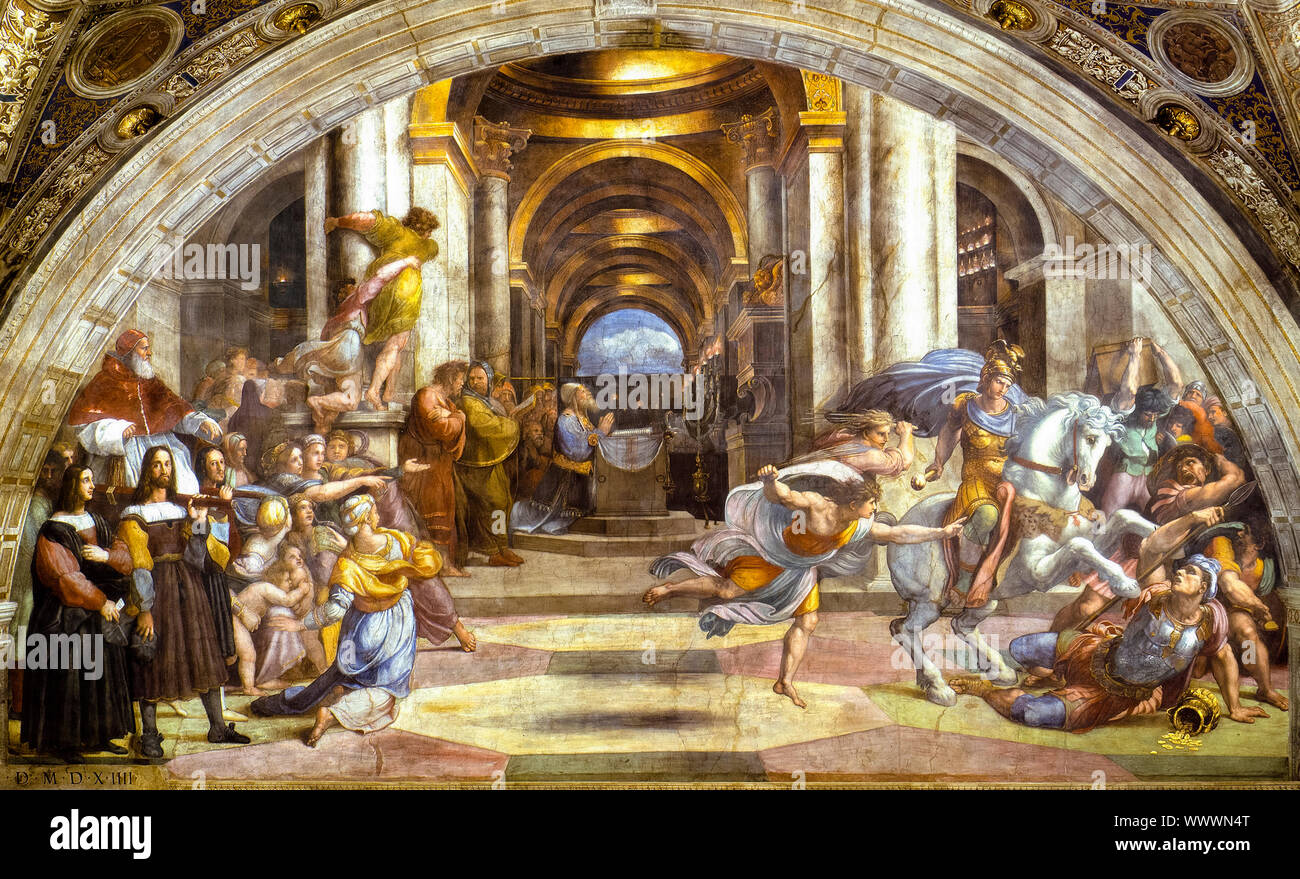 Raphael, The Expulsion of Heliodorus from the Temple, fresco painting ...