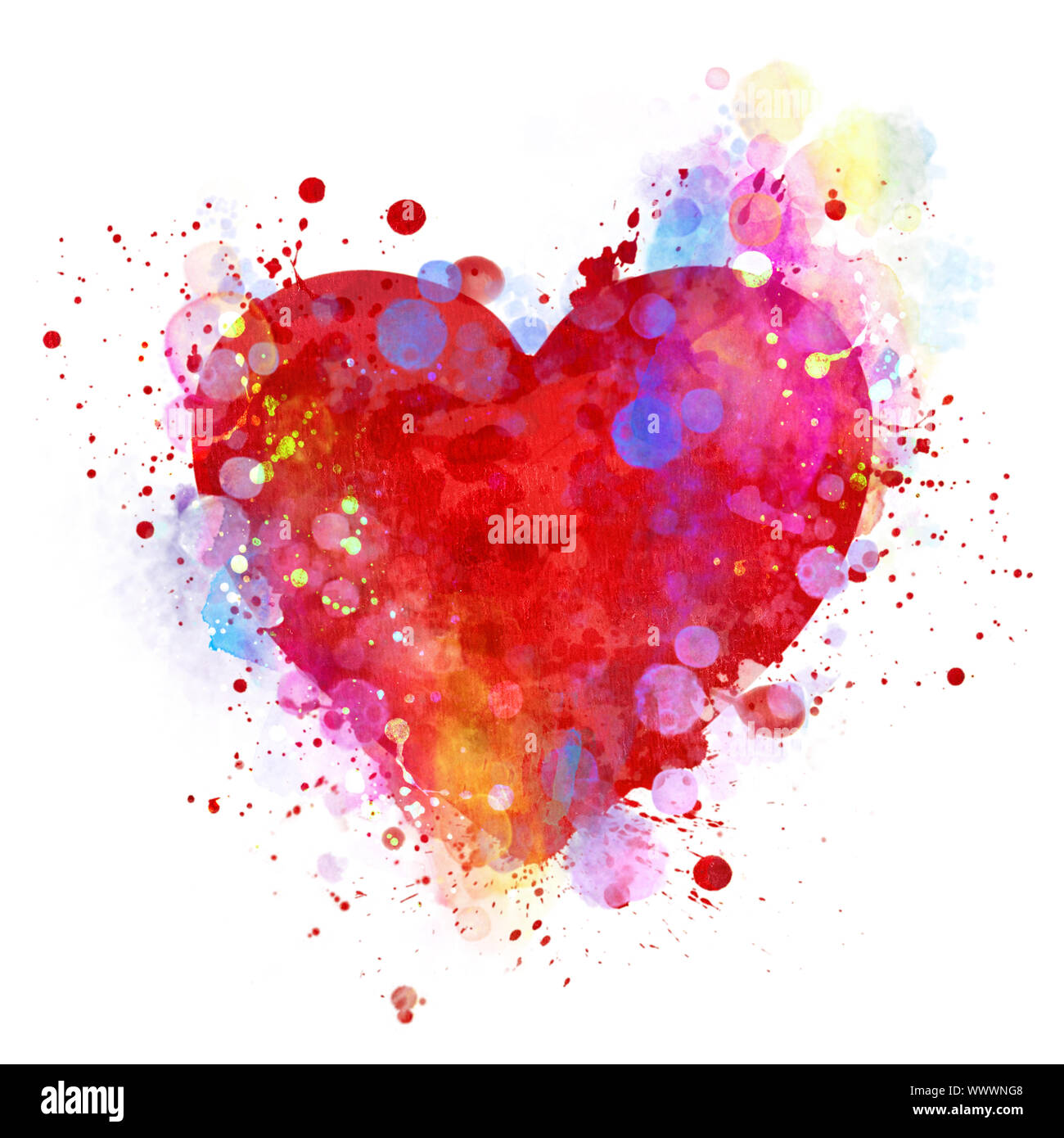 Colorful splattered watercolor heart isolated on white background Stock ...