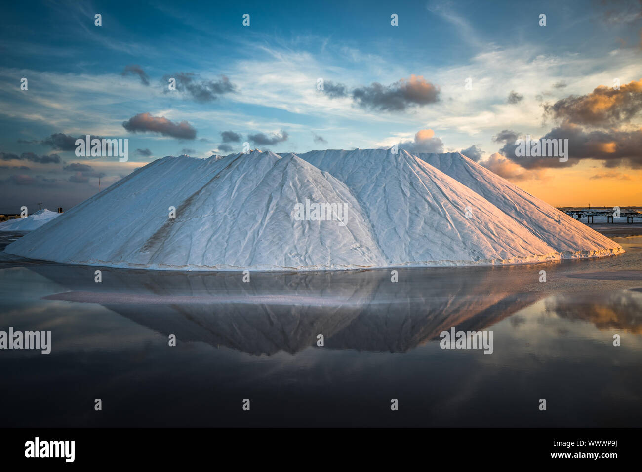 Natural sea salt producing in Las Coloradas, Yucatan, Mexico Stock Photo
