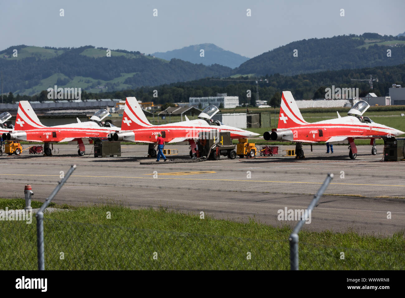 Patrouille Suisse, the aerobatic flight of the Swiss Air Force Stock Photo