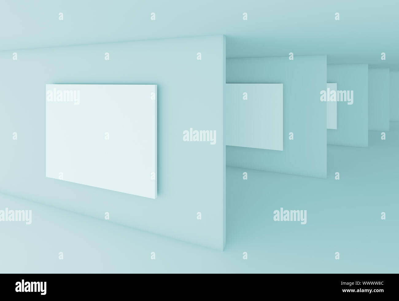 3d Illustration of Blue Abstract Gallery Interior Stock Photo - Alamy