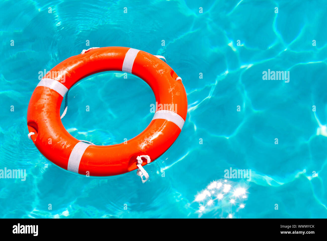 Buoy orange round floating in perfect tropical beach with turquoise ...