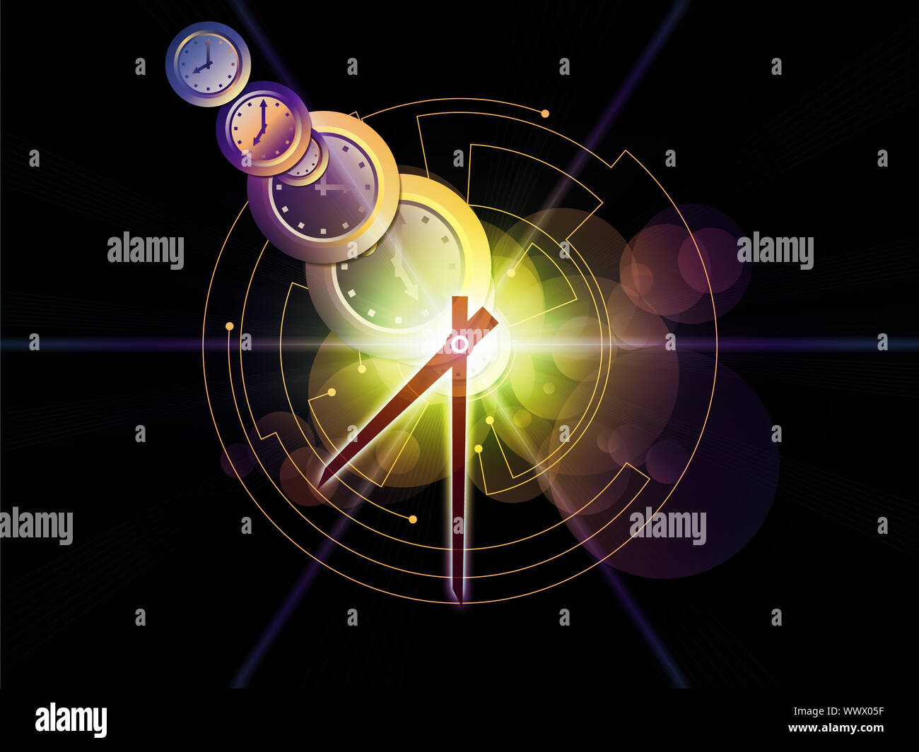 Arrangement of clocks on the subject of time, schedule, deadlines, past ...