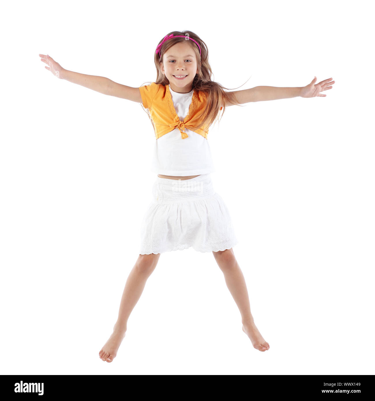 Portrait of a child jumping isolated on white background Stock Photo ...