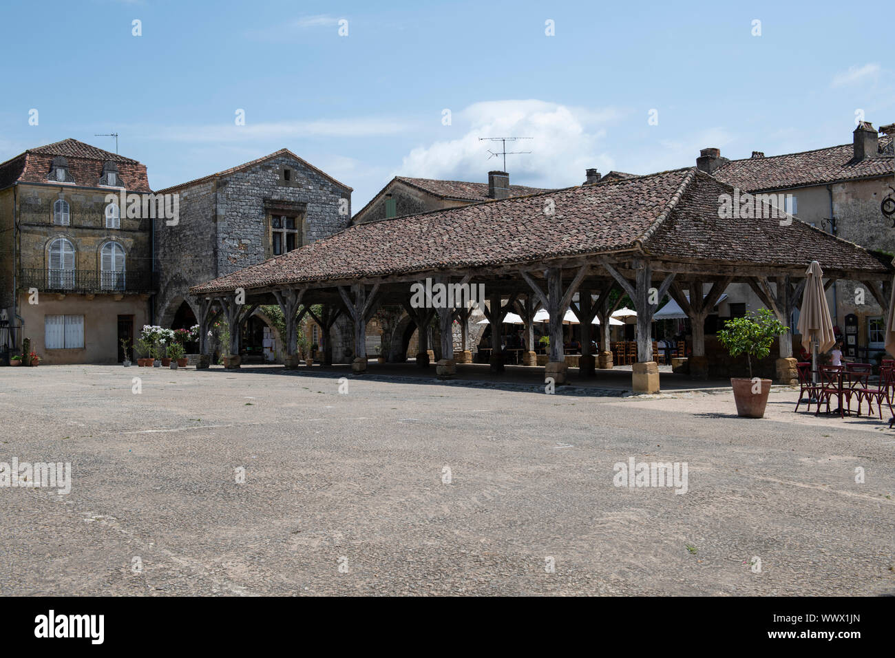 Wooden Halle, Main Square, Monpazier Stock Photo