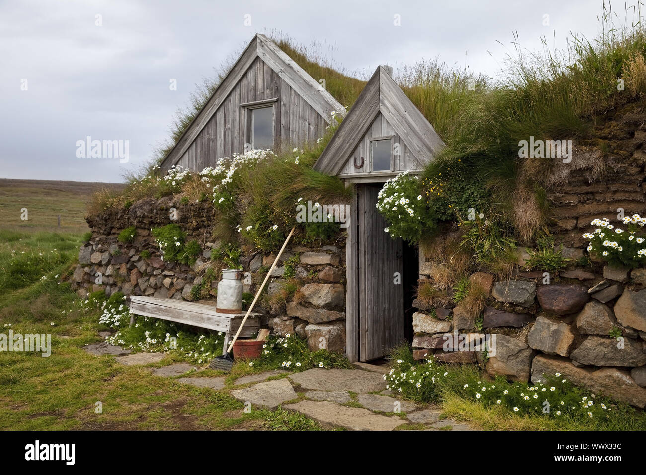 historical peat farmhouse, Sænautasel, Joekulsdalsheidi,, Iceland, Europe Stock Photo