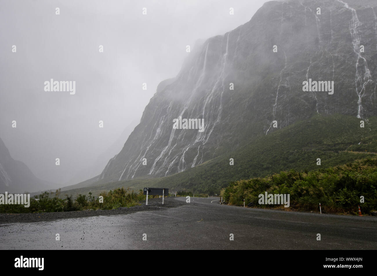 The many water falls during rain showers in New Zealand Stock Photo Alamy