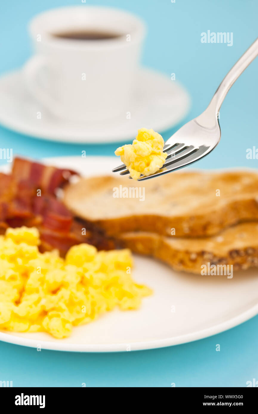 American breakfast, bacon and scrambled egg Stock Photo