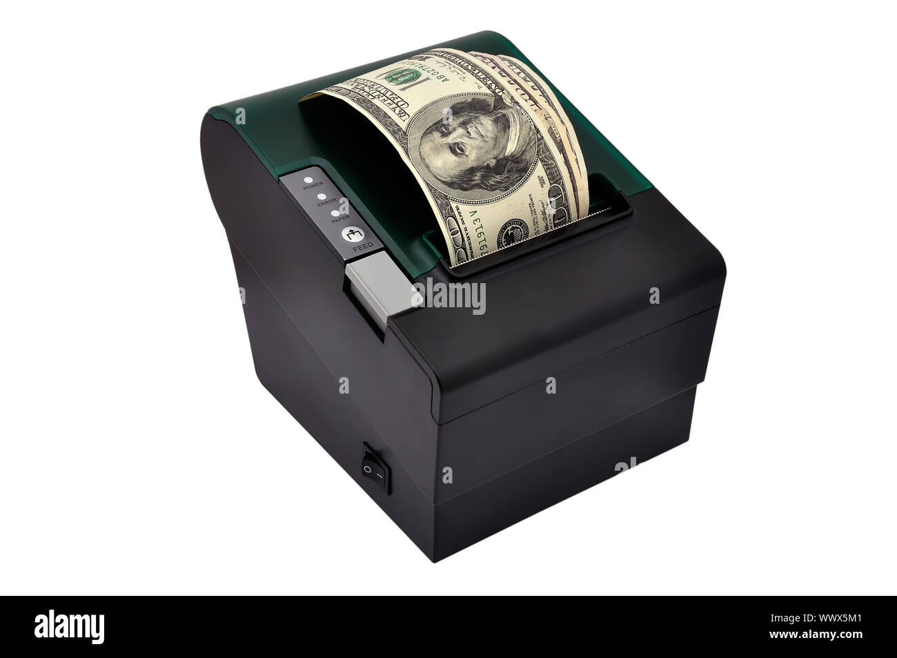 printing money on a printer on a white background Stock Photo Alamy