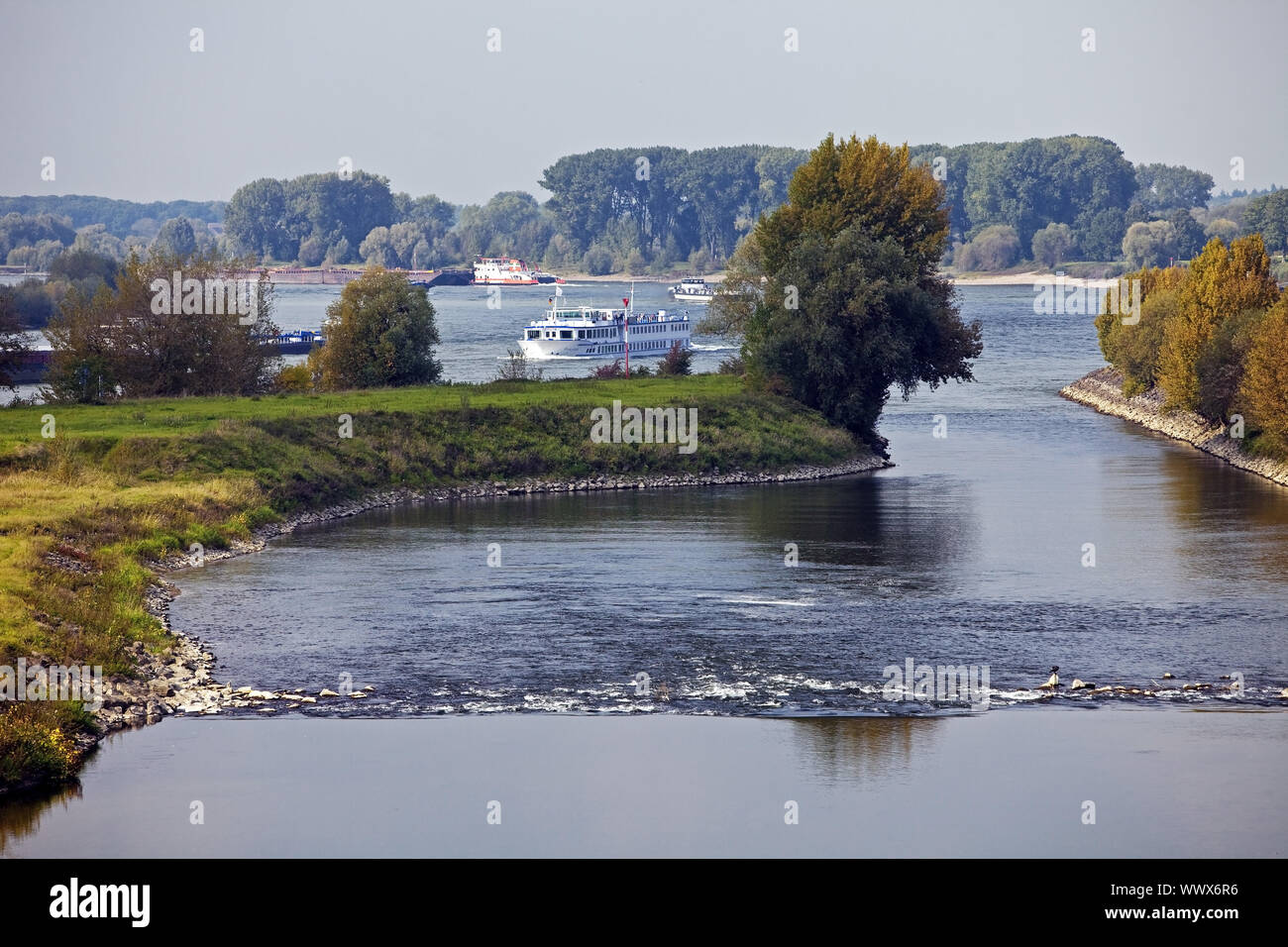 mouth of river Lippe in river Rhine, Wesel, Lower Rhine, North Rhine-Westphalia, Germany, Europe Stock Photo