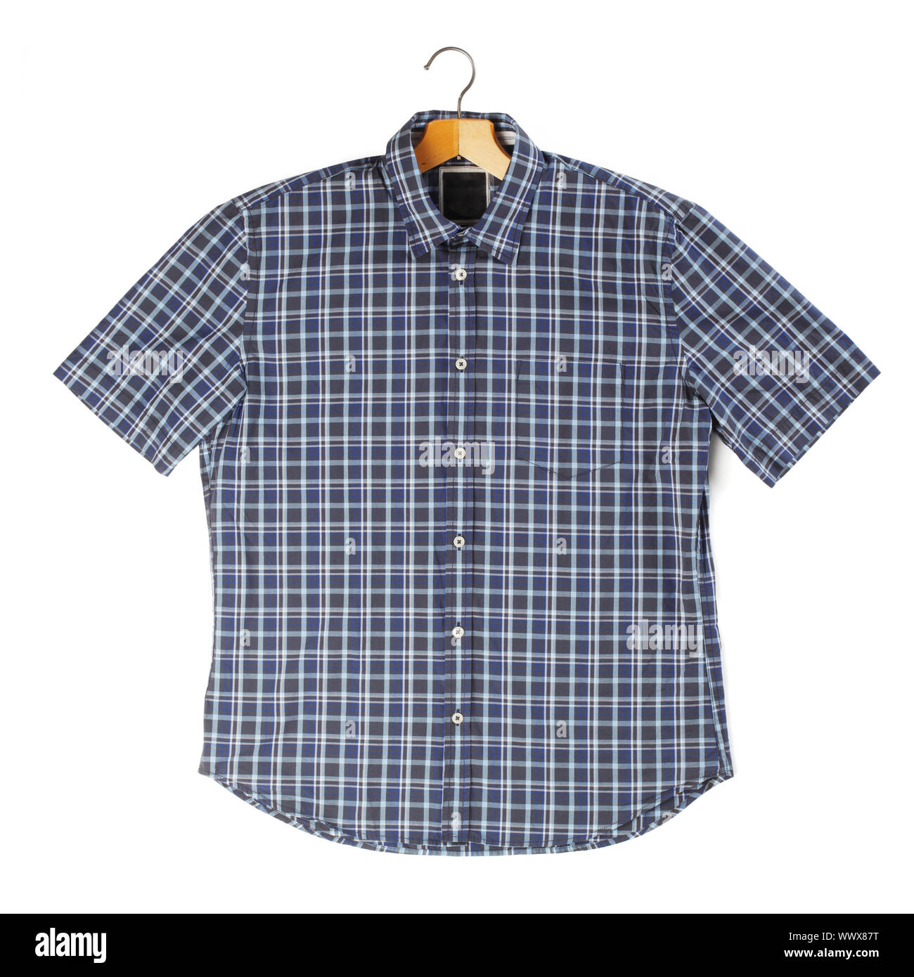 Men's short sleeved plaid cotton shirt on a hanger Stock Photo - Alamy