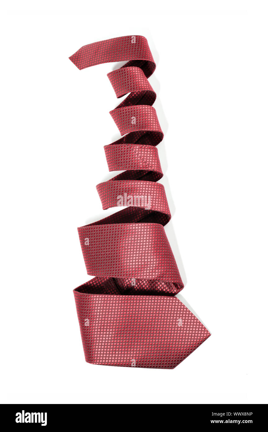 Red silk tie on white background Stock Photo