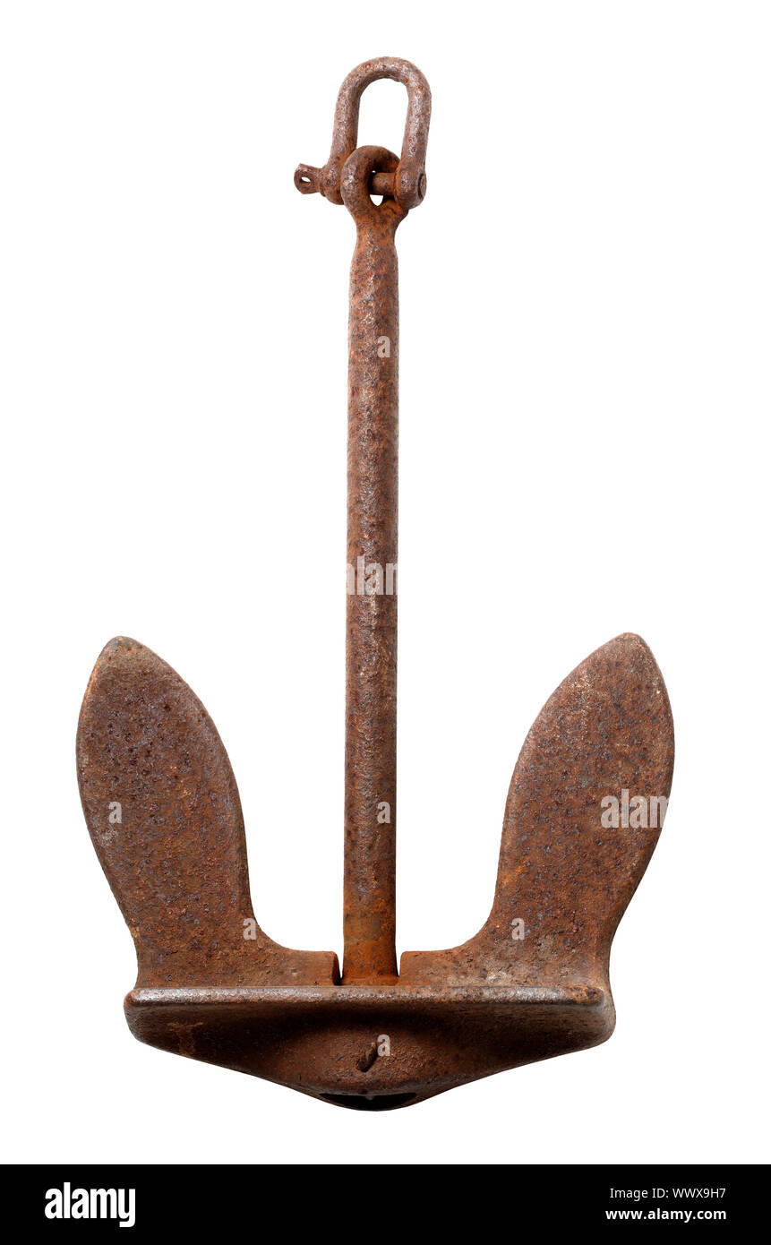 Old rusty boat anchor isolated on white Stock Photo - Alamy