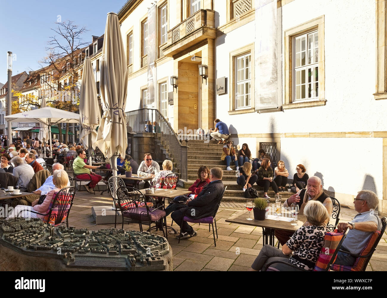 people at the old market place in the old town, Bielefeld, North Rhine-Westphalia, Germany, Europe Stock Photo