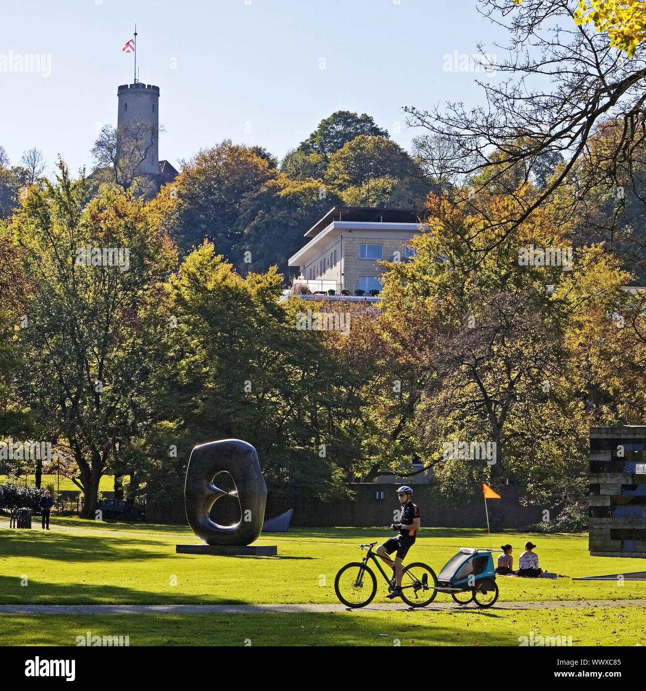 castle Sparrenburg and sculpture garden, Bielefeld, North Rhine-Westphalia, Germany, Europe Stock Photo