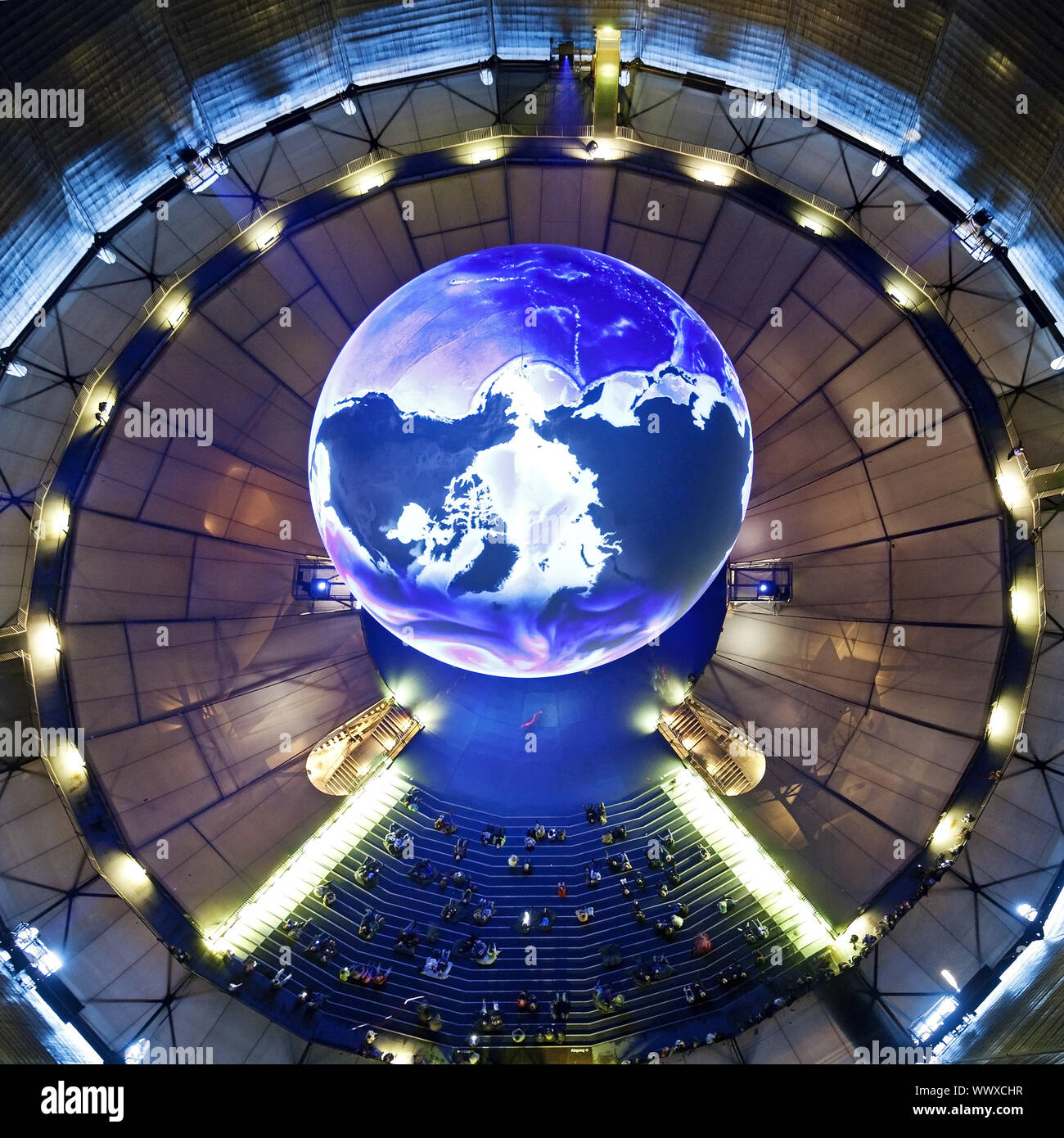 View from above on the globe in the exhibition wonders of nature, Gasometer, Oberhausen, Germany Stock Photo