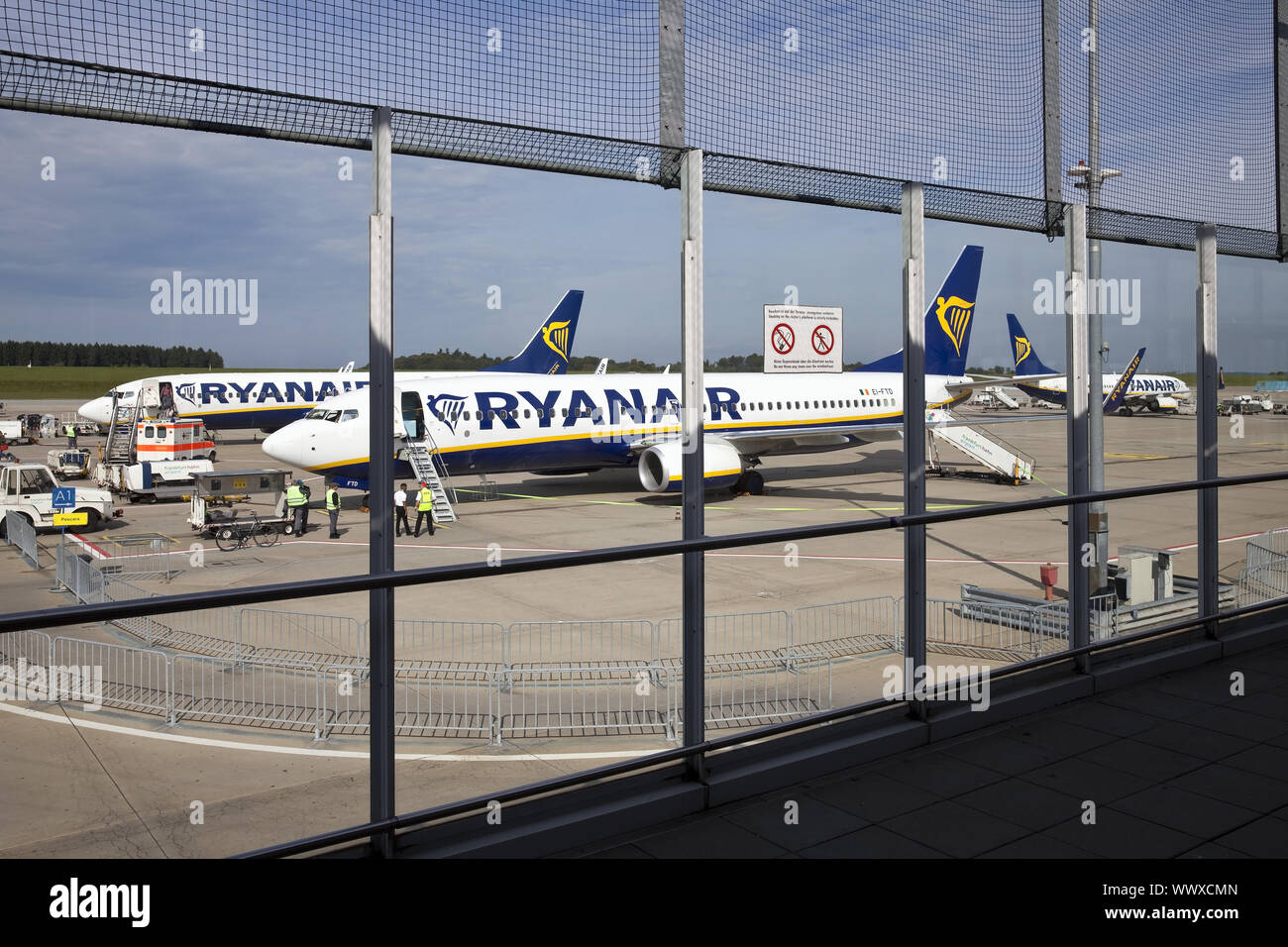 airport Frankfurt-Hahn with airplaine of Ryan Air, Rhineland-Palatinate, Germany, Europe Stock Photo
