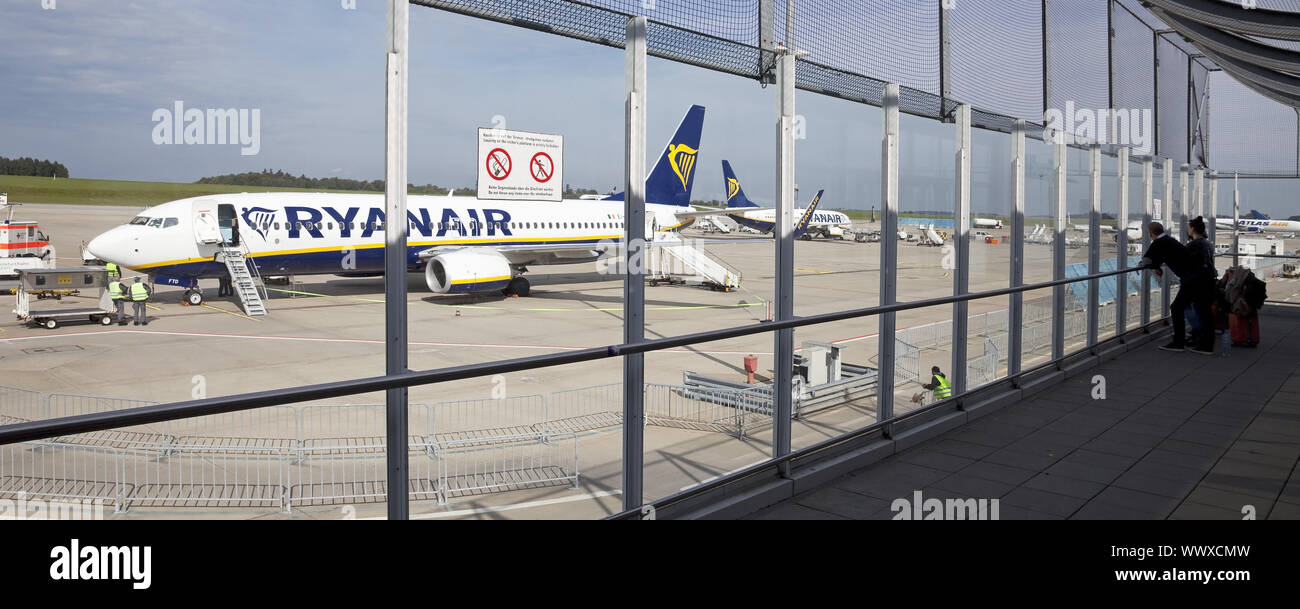 airport Frankfurt-Hahn with airplaine of Ryan Air, Rhineland-Palatinate, Germany, Europe Stock Photo