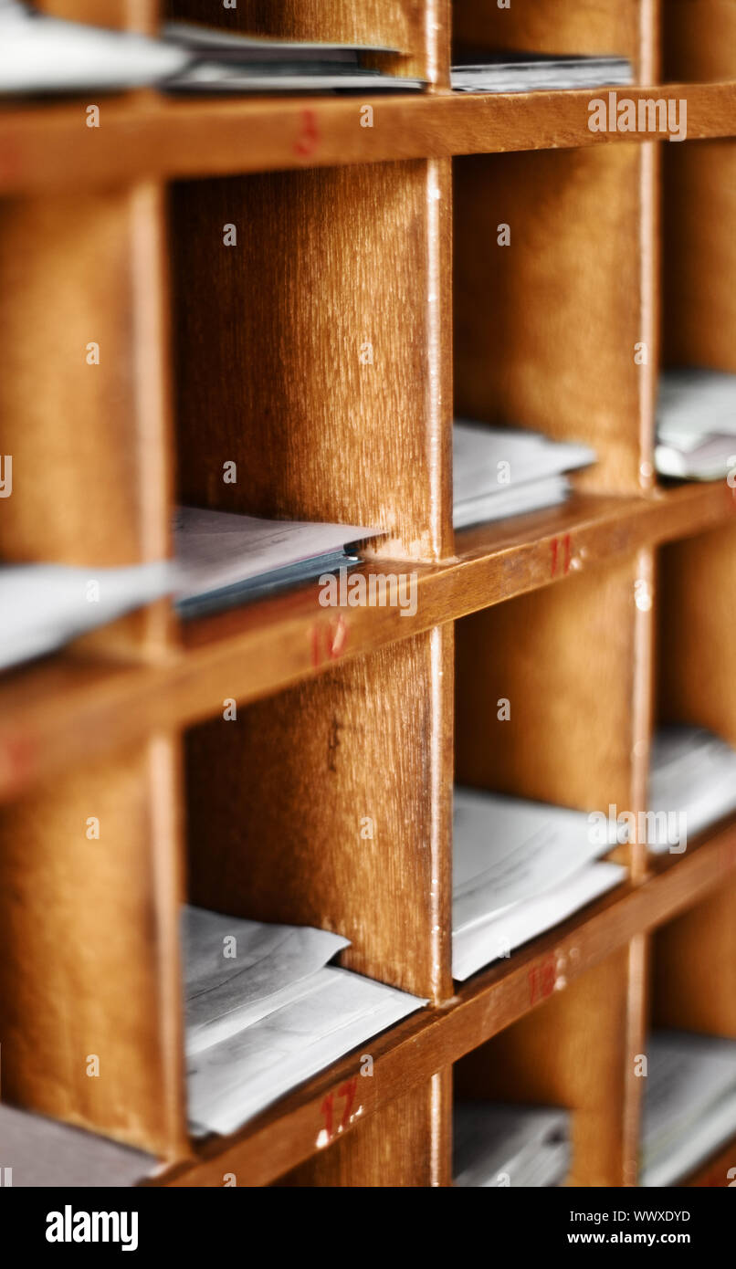 Wood cells with documents - artifacts for buddhist divination Stock Photo