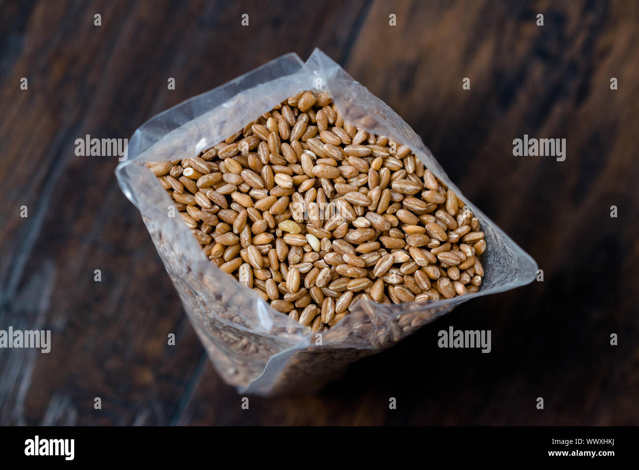 Karakilcik Organic Wheat Grain Seeds in Plastic Package / Container. Traditional Food. Stock Photo