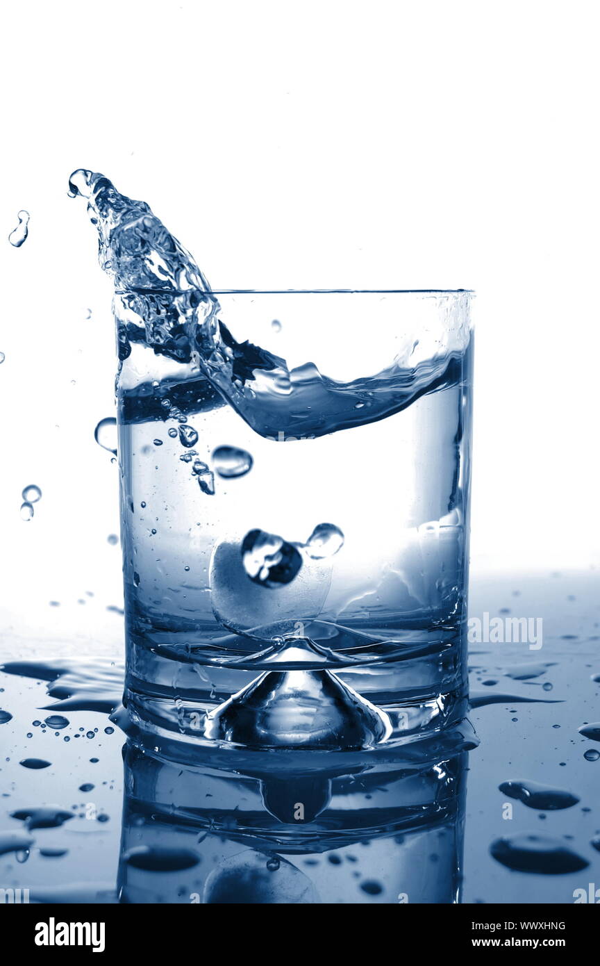 cool splashing water with ice cube isolated on white background Stock ...