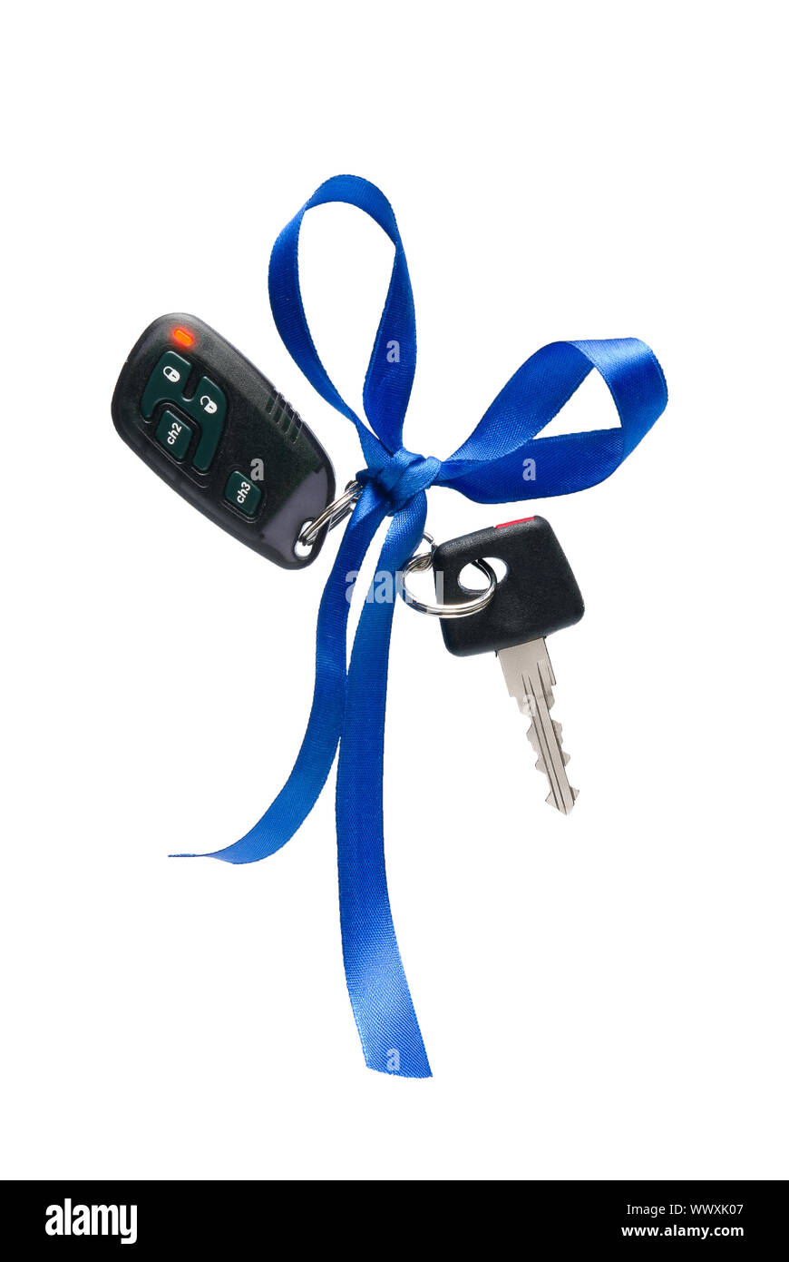 Car ignition key with security system, isolated on white Stock Photo