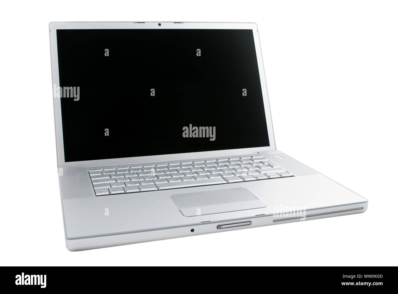 Silver portable computer. 3/4 view Stock Photo - Alamy