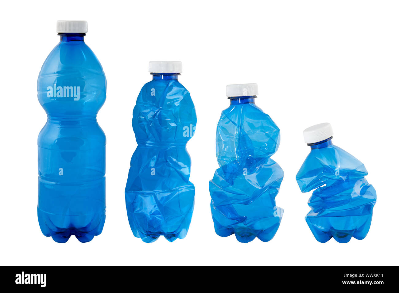 Blue Plastic bottles isolated on white background Stock Photo