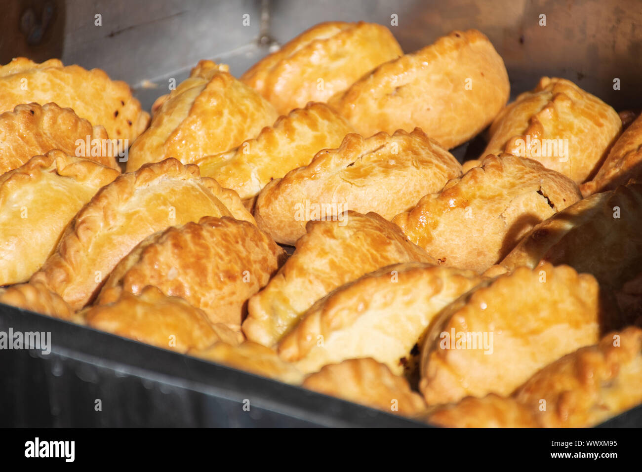 Kibinai, traditional Lithuanian food, pastries filled with various meat, onion and pepper, popular with Karaite ethnic minority in Trakai, Lithuania, Stock Photo