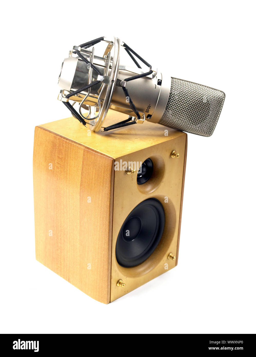 speaker and microphone on white background Stock Photo Alamy