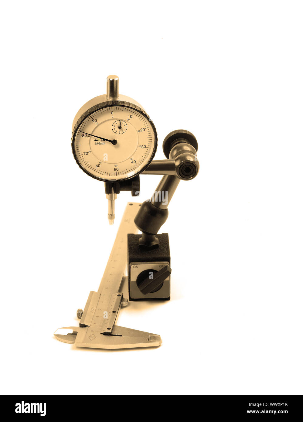 precision micrometer and caliper tools isolated on white background