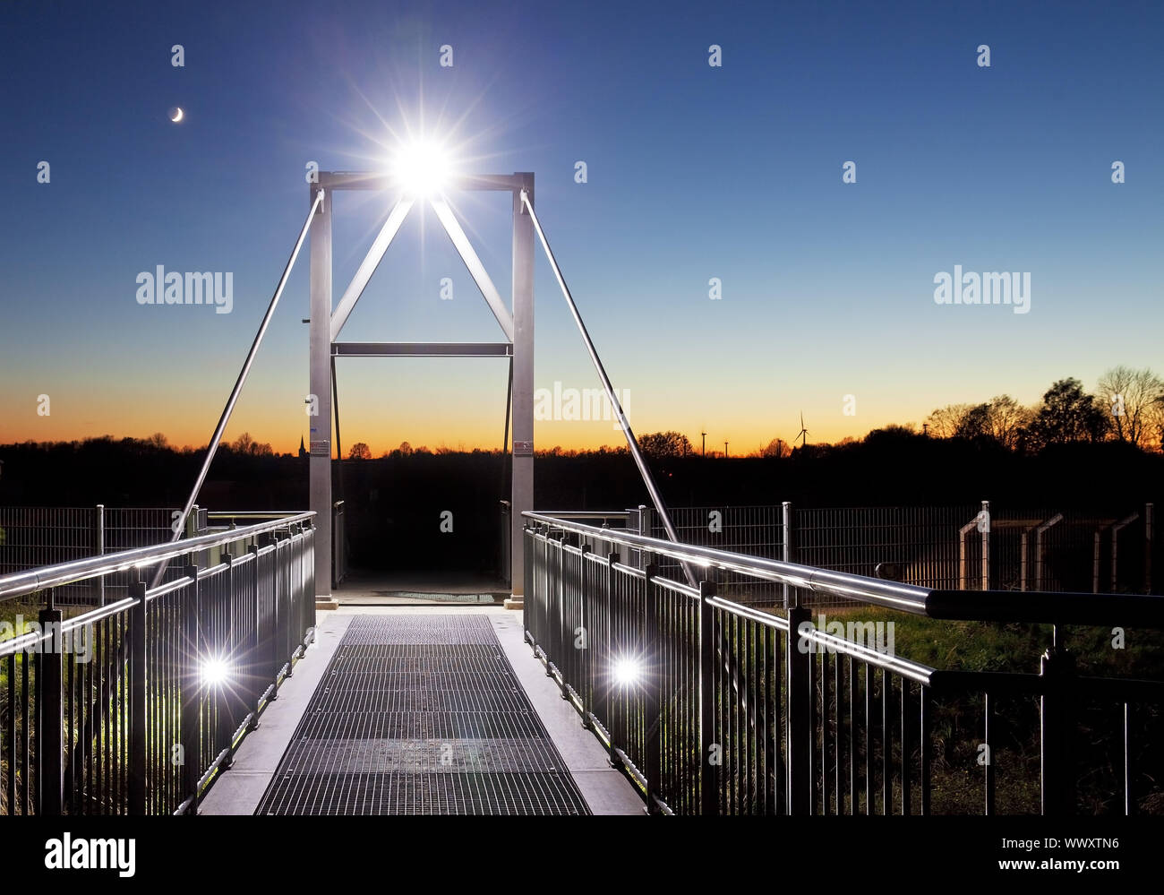 skywalk Garzweiler surface mine in the evening, Juechen, North Rhine-Westphalia, Germany, Europe Stock Photo