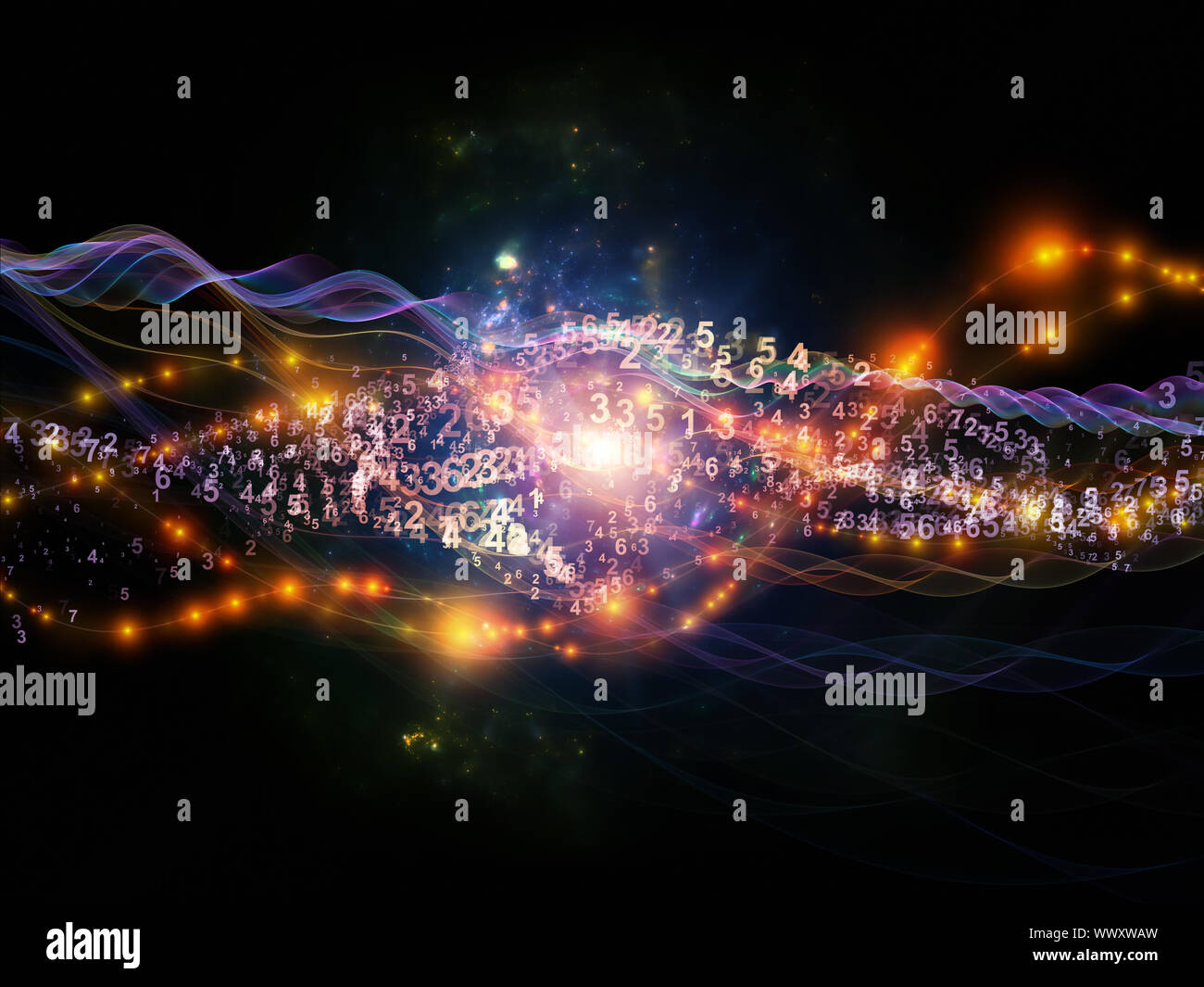 Graphic composition of abstract sine waves, numbers and design elements ...