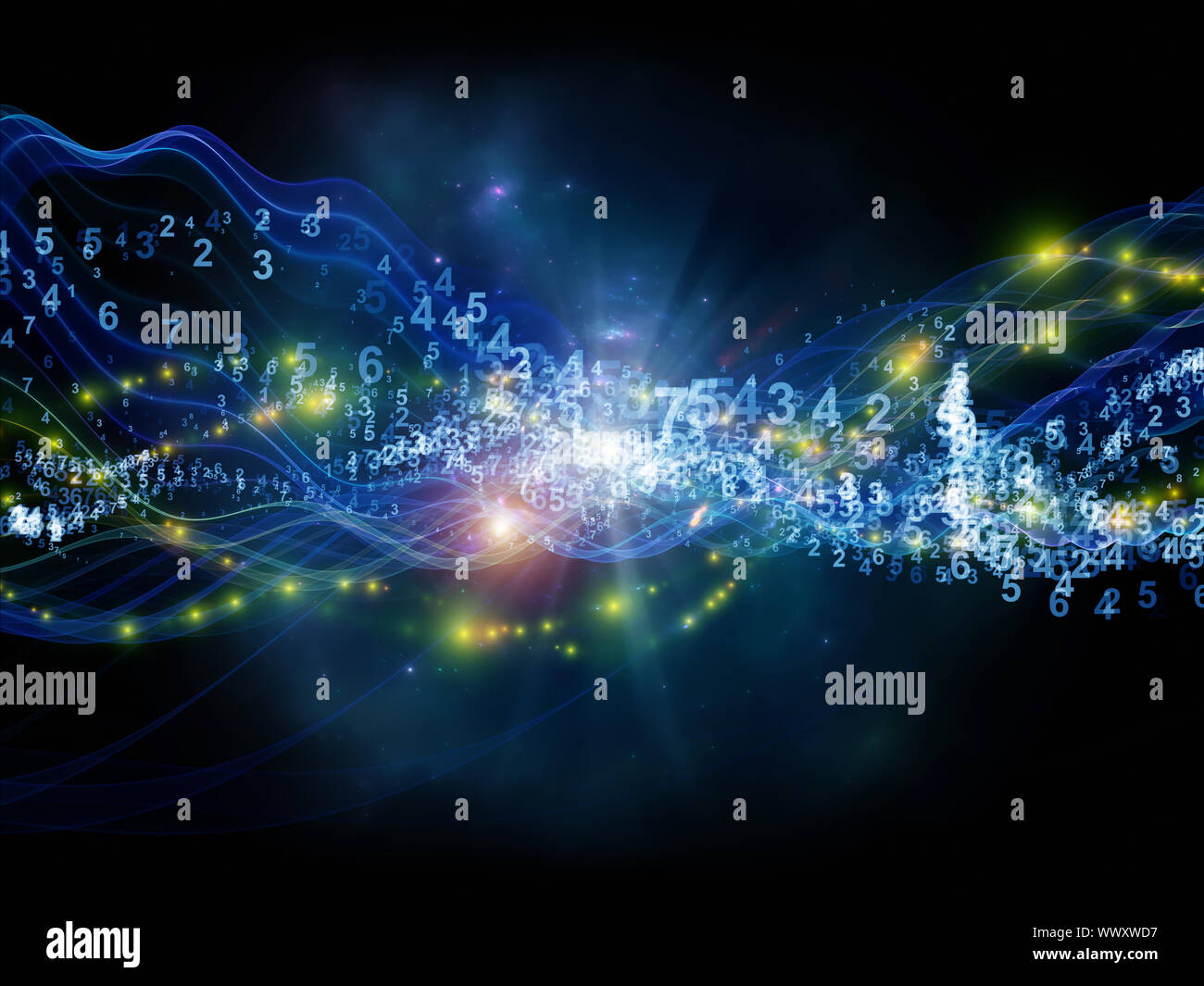 Composition of abstract sine waves, numbers and design elements to ...