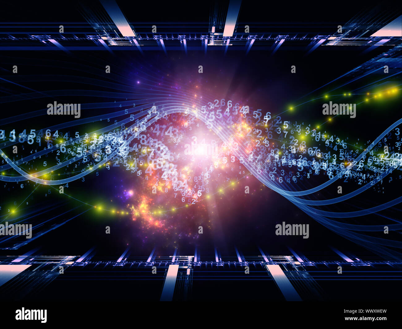 Backdrop composed of abstract sine waves, numbers and design elements ...