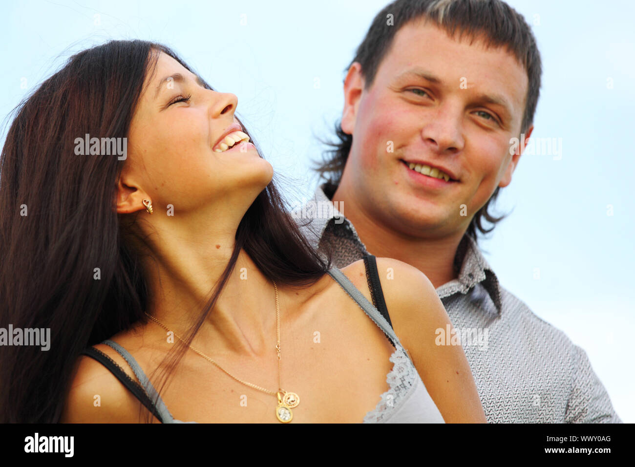man and woman hug in the sky Stock Photo - Alamy