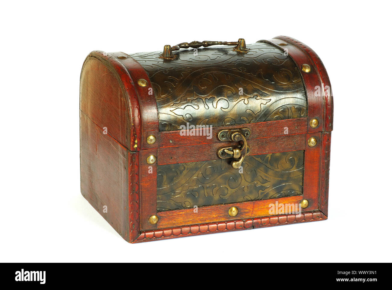 Isolated antique wooden chest on white background Stock Photo - Alamy