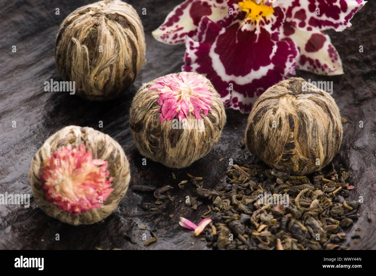 Green chinese tea balls Stock Photo Alamy