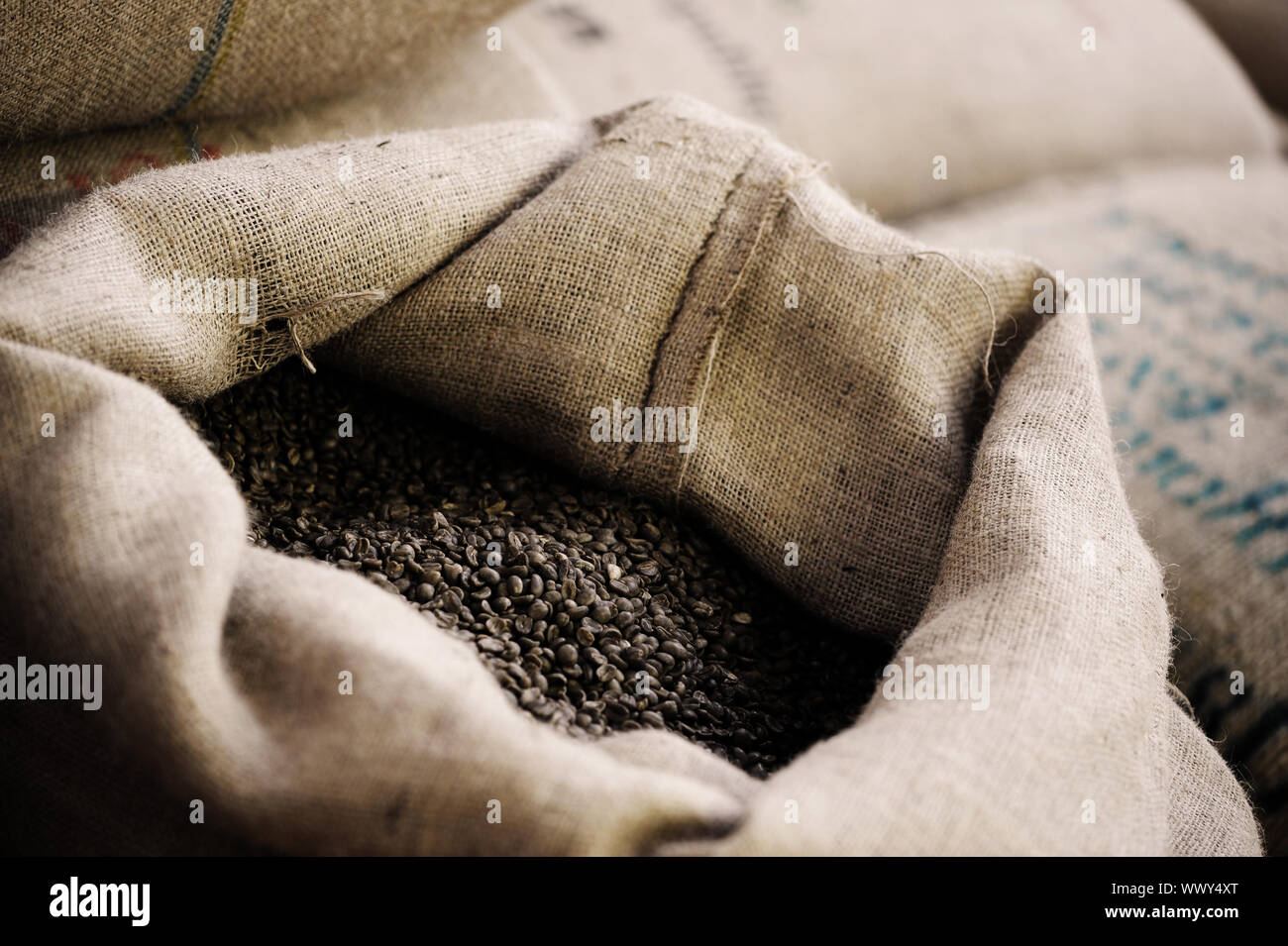 coffee beans in sack Stock Photo - Alamy