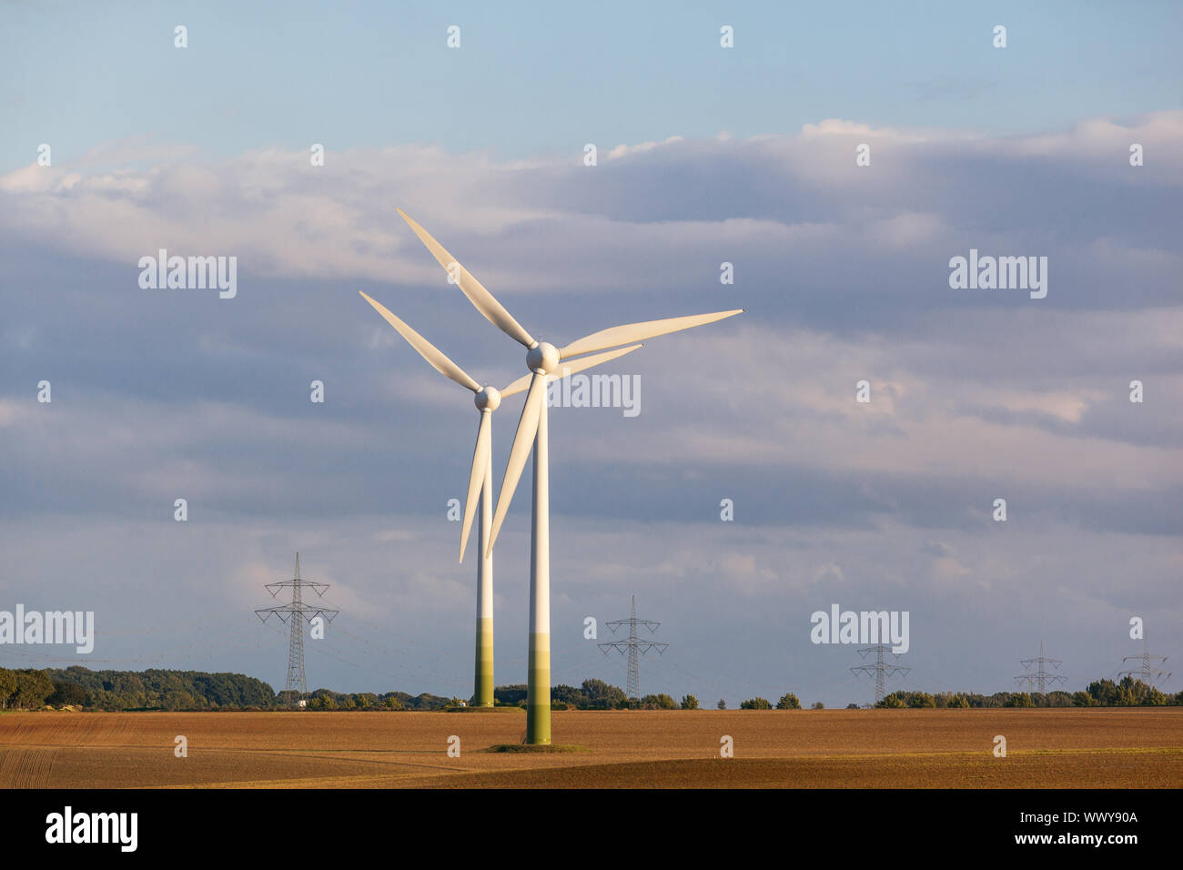 Power generation from wind energy Wind turbines Stock Photo