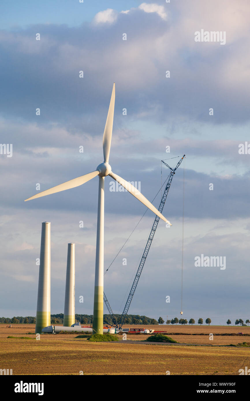 Construction of wind turbines for power generation Stock Photo