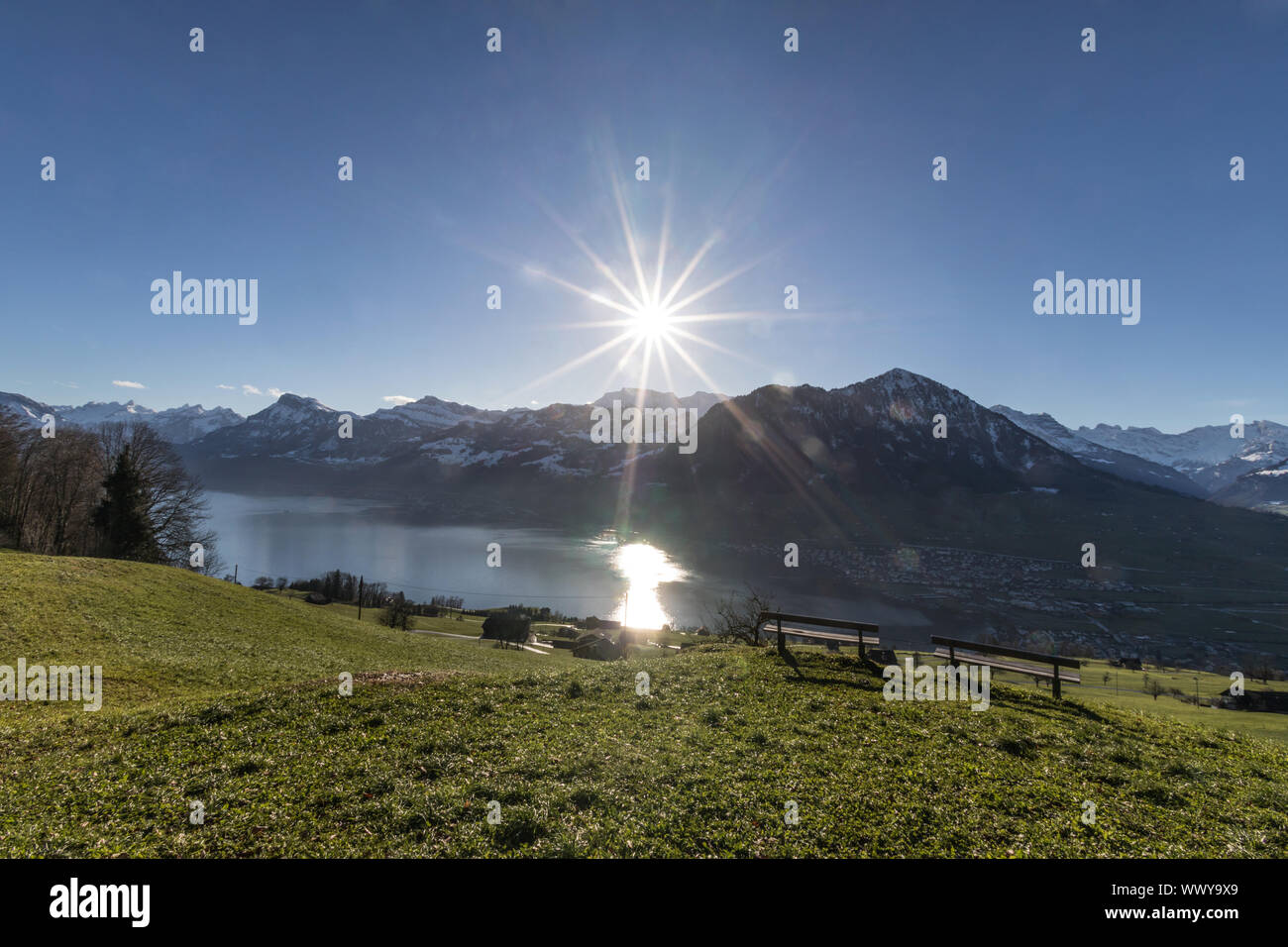 View from Bürgenstock to the Alps, Nidwalden, Switzerland, Europe Stock Photo