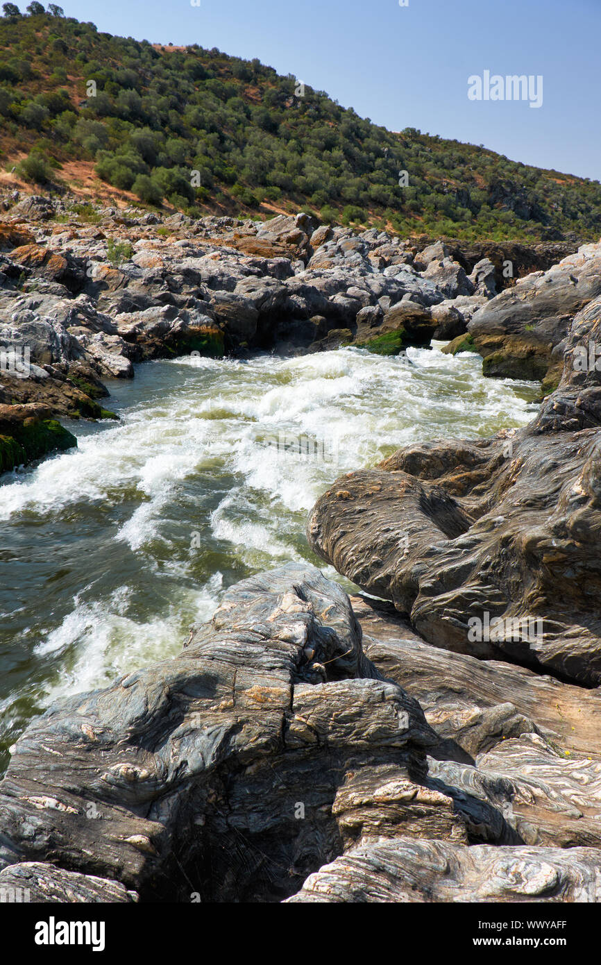 Pulo do Lobo or wolf's leap waterfall and cascade on river Guadiana, Alentejo, Portugal Stock Photo