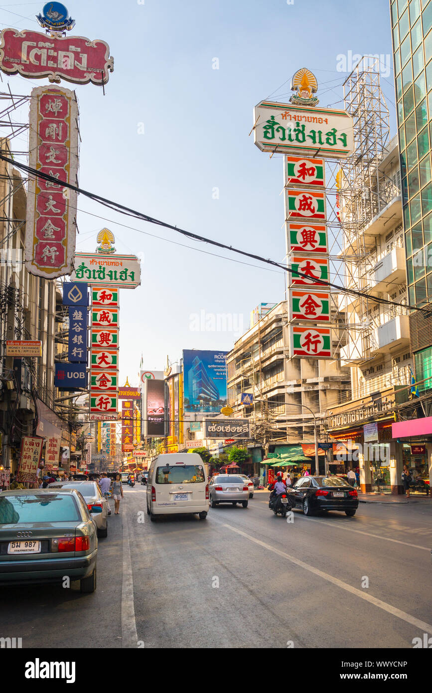 The Samphanthawong district is the famous, popular and bustling Chinatown of Bangkok Stock Photo