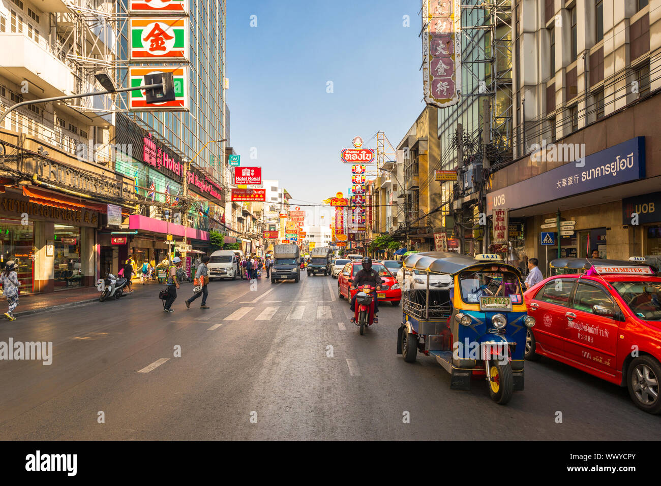 The Samphanthawong district is the famous, popular and bustling Chinatown of Bangkok Stock Photo