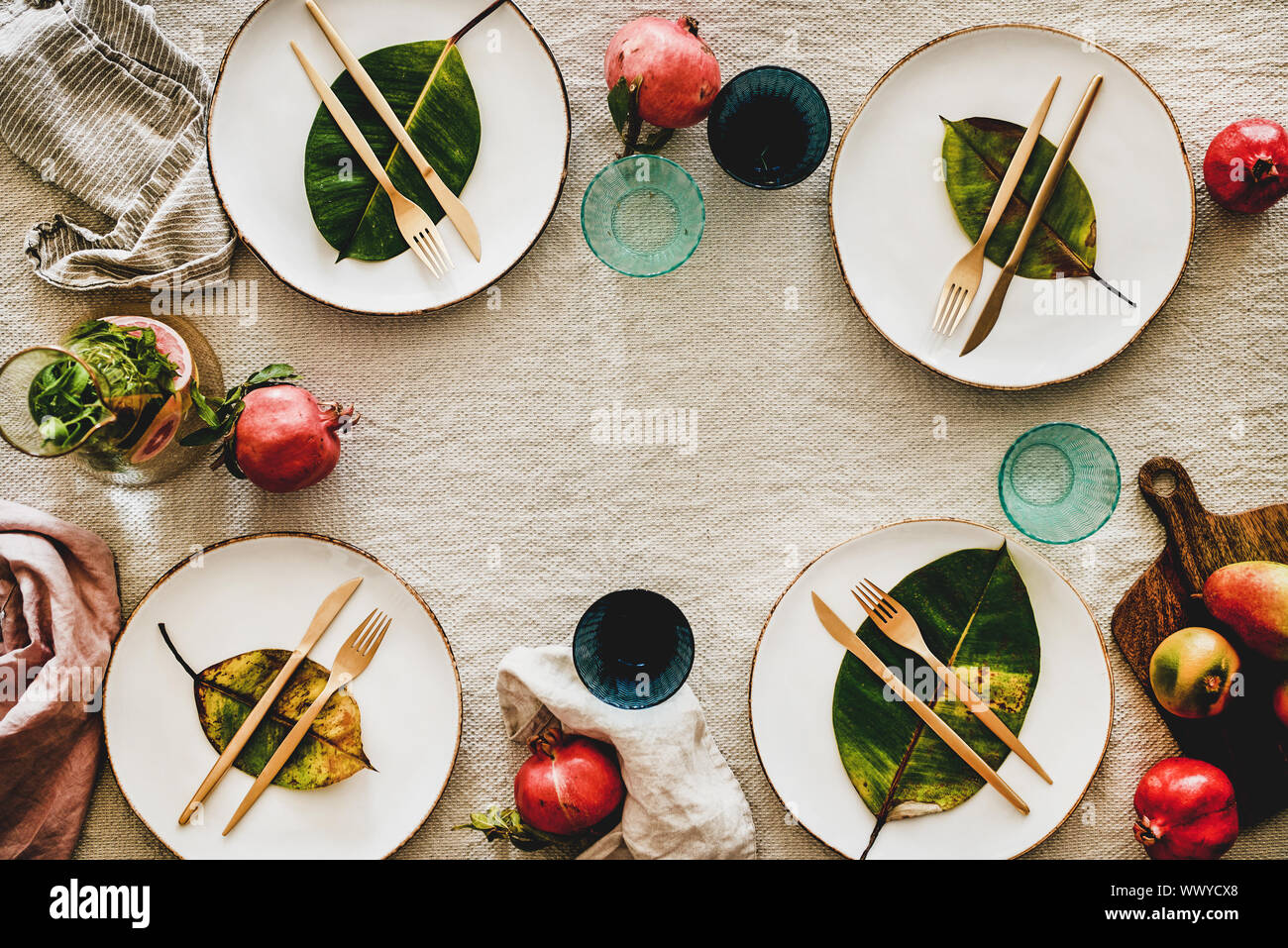 Autumn table styling or setting for holiday celebration, copy space Stock Photo